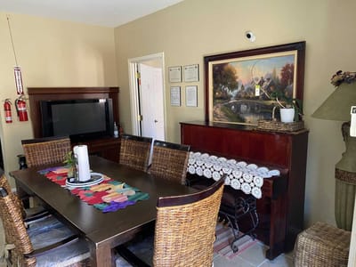 Interior common area with dining table and decor