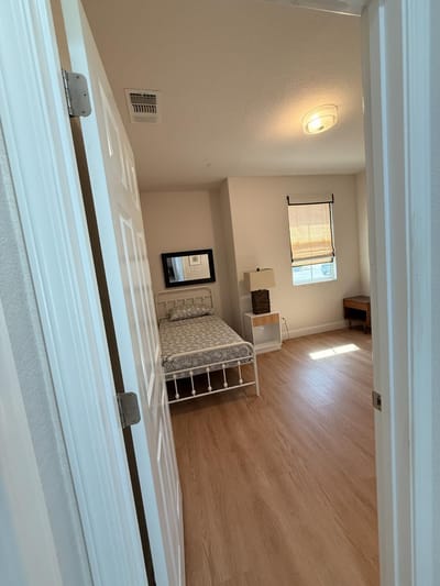 Interior view of a simple private resident room