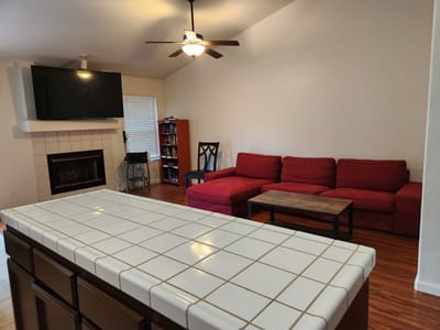 Interior view of a common area with seating