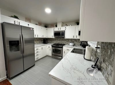 Modern kitchen interior with stainless steel appliances