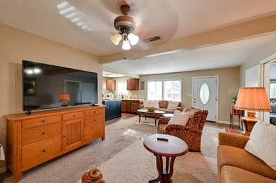 Interior view of a cozy common area with furniture