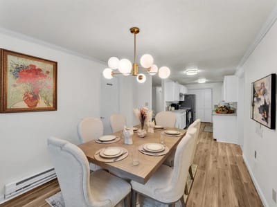 Modern dining area with elegant table setting