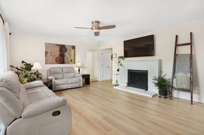 Cozy living room with modern decor and comfortable seating