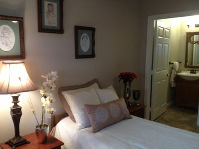Cozy, well-decorated private resident room with bathroom