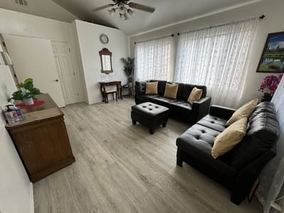 Cozy common area with seating and natural light