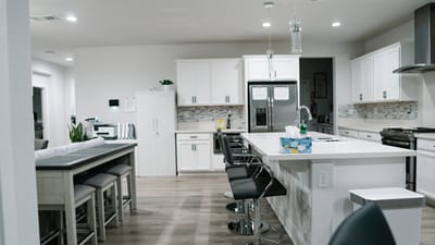 Modern kitchen in a bright senior living facility