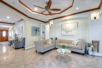Bright and welcoming common area with seating
