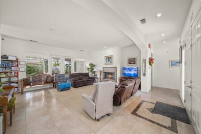 Bright and inviting common area with seating