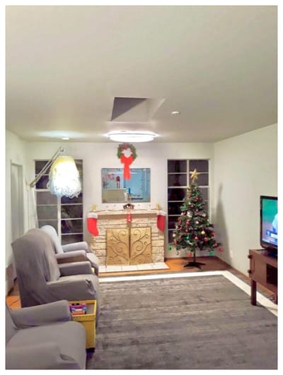 Interior common area decorated for the holidays