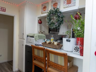 Warm, inviting kitchen area with holiday decor