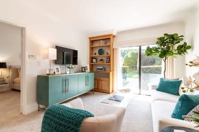 Bright interior of a living room in assisted living facility