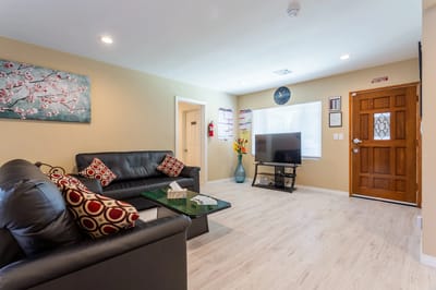 Cozy common area with seating and decorative elements