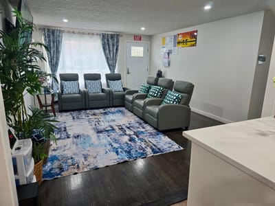 Comfortable common area with seating and decor