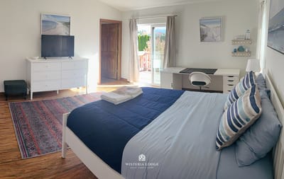 Brightly lit private resident room with modern furnishings