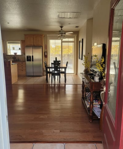 Interior view of a common area with dining table