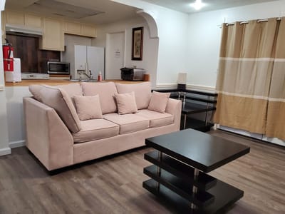 Cozy interior living area with a sofa and table