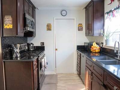 Bright kitchen space with modern appliances and decor