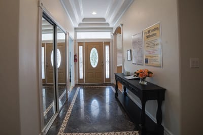 Interior view of a lobby area with decorative elements