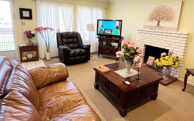 Cozy living room area in a senior care facility