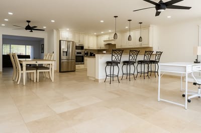 Spacious kitchen area with modern appliances