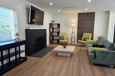 Comfortable common area with seating and decor