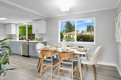 Bright, modern dining area with a view