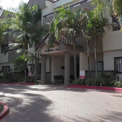 Exterior view of Courtyard Plaza with palm trees