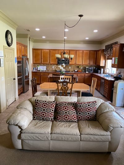 Interior view of a kitchen and dining area
