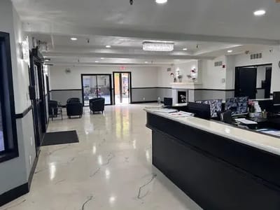 Lobby area with seating and reception desk