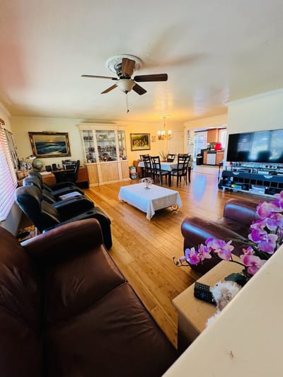 Cozy common area with seating and dining table