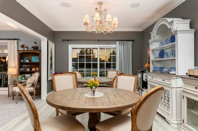 Bright dining room with elegant decor and seating