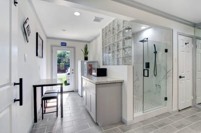 Interior view of a modern facility with a shower