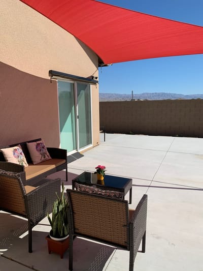 Outdoor seating area with shaded patio