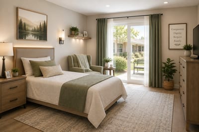 Cozy resident room with a view of the garden