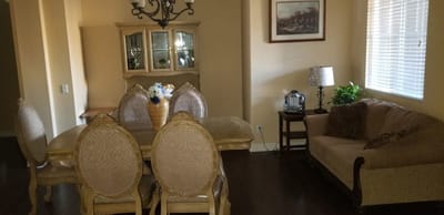 Dining area with elegant furniture and decor