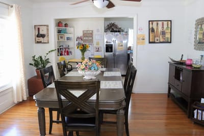 Bright dining area with a table and decor