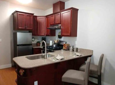 A modern kitchen area in the retirement home