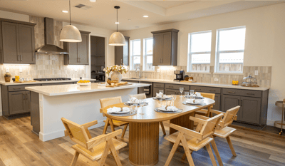 Bright interior featuring a modern kitchen and dining area