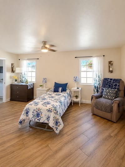 Bright interior of a private resident room