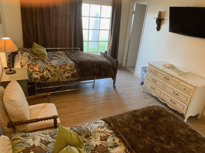 Cozy interior bedroom with floral patterns