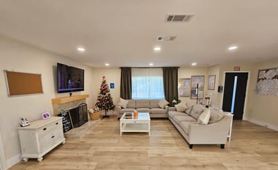 Warm and inviting common area with cozy seating
