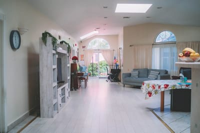 Interior view of a common area with seating