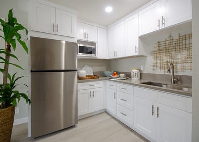 Bright kitchen with modern appliances and décor