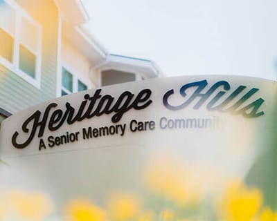 Signage of Heritage Hills, a senior memory care community