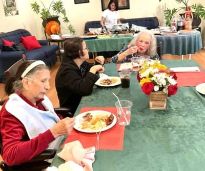Residents enjoying lunch in the dining area