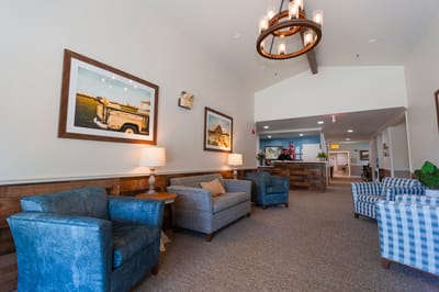 Welcoming common area with seating and decorative elements
