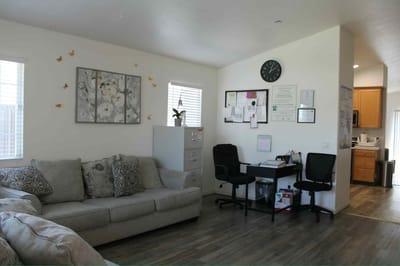 Interior common area with seating and office space