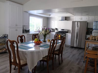 Bright, spacious dining area in a senior living facility