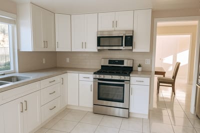 Bright modern kitchen with stainless steel appliances