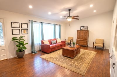 Comfortable common area with seating and decor
